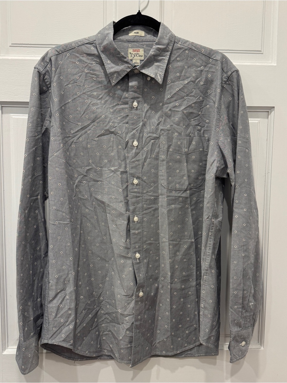 J.Crew Slim All Cotton Oxford Gray Micro Floral Shirt L Preppy Quiet Luxury